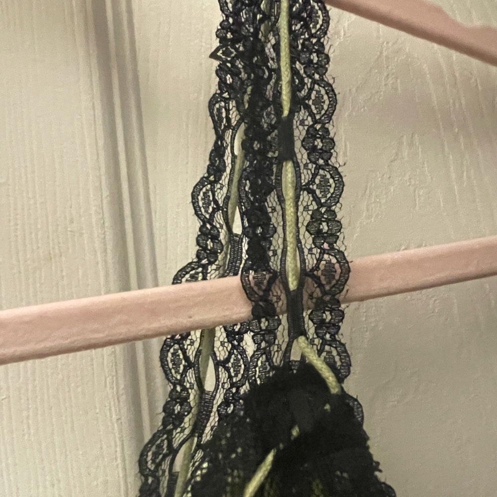 Green with black lace knee high slip dress - Picture 6 of 8